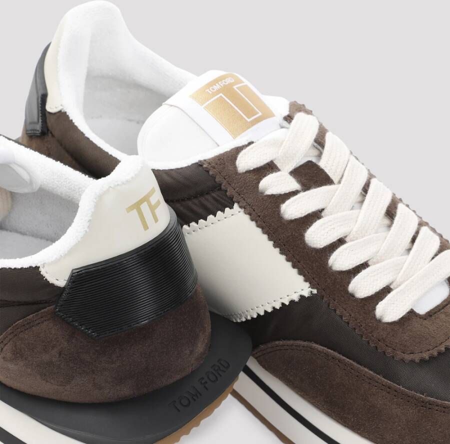Tom Ford Leren Sneakers in Ebony Ivory
