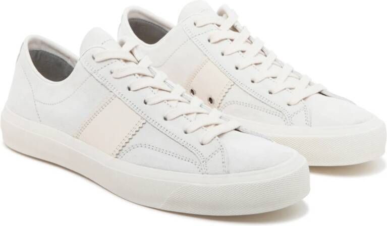 Tom Ford Witte en Beige Kalfsleren Lage Sneakers Wit Heren