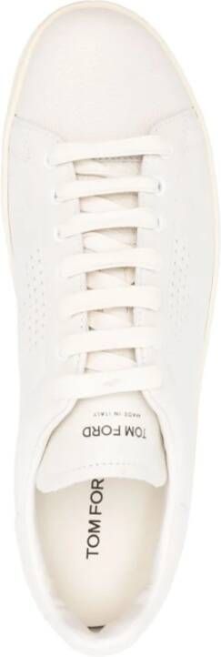 Tom Ford Witte Leren Sneakers met Geperforeerd Logo White Heren