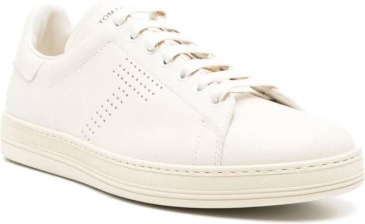 Tom Ford Witte Leren Sneakers met Geperforeerd Logo White Heren