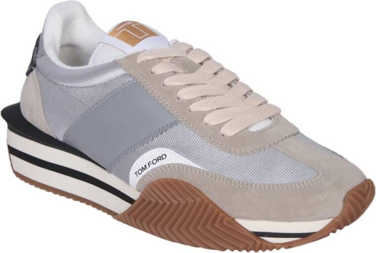 Tom Ford Witte Sneakers Ronde Neus Geborduurd Logo Multicolor Heren