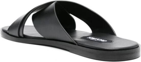 Tom Ford Zwarte Geitenleren Slip-On Schoenen met Kruisband Black Heren