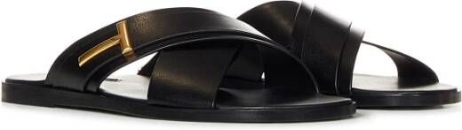 Tom Ford Zwarte Instap Sandalen met Gouden T Hardware Black Heren
