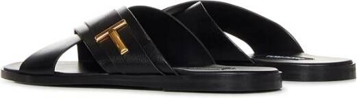 Tom Ford Zwarte Instap Sandalen met Gouden T Hardware Black Heren