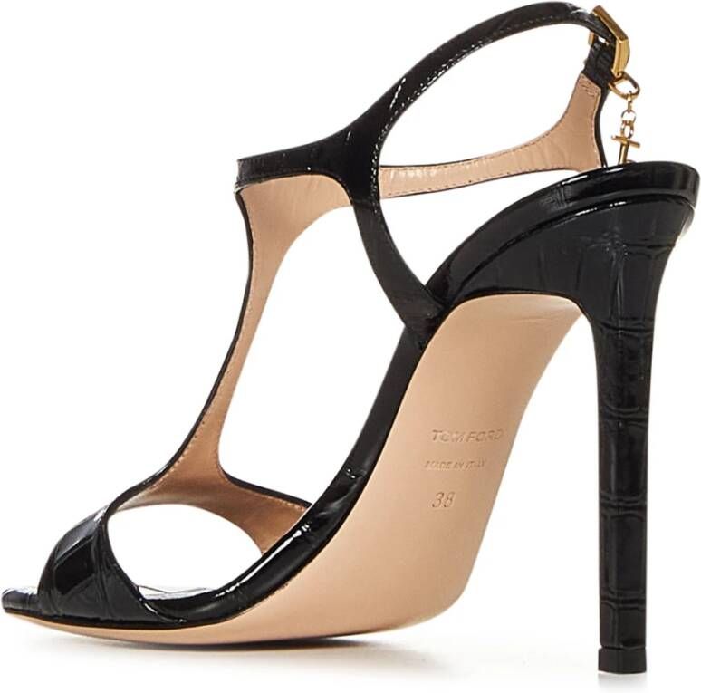 Tom Ford Zwarte Krokodil Gestempelde Sandalen Black Dames