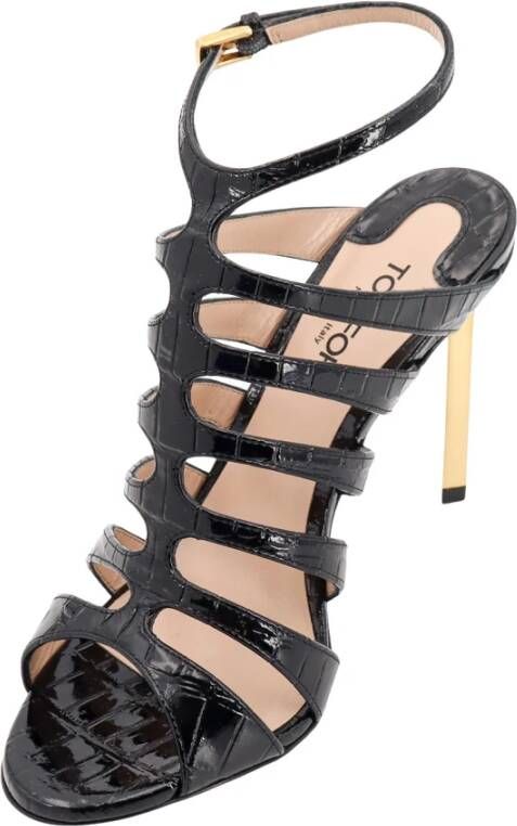 Tom Ford Zwarte leren sandalen met crocoprint