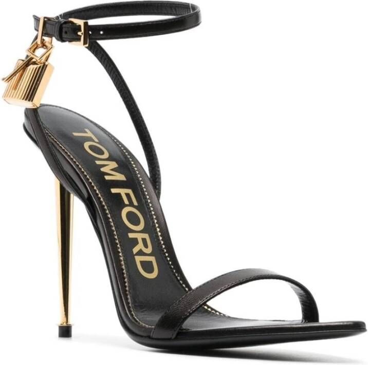 Tom Ford Zwarte Leren Sandalen met Gouden Details Black Dames
