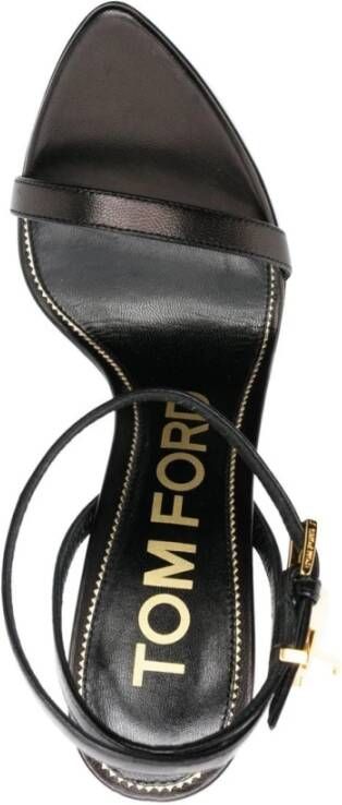 Tom Ford Zwarte Leren Sandalen met Gouden Details Black Dames