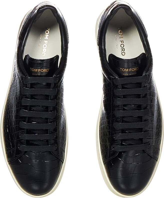 Tom Ford Zwarte Leren Sneakers met Gouden Logo Black Heren