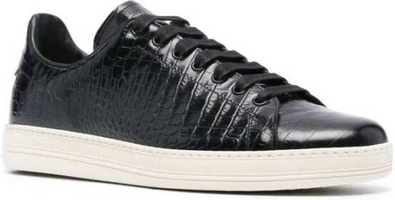 Tom Ford Zwarte Leren Sneakers met Krokodilleneffect Black Heren