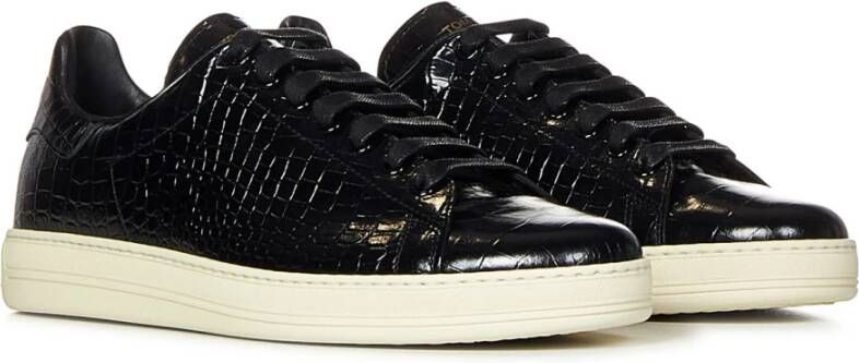 Tom Ford Zwarte Krokodillenprint Leren Sneakers Black Heren