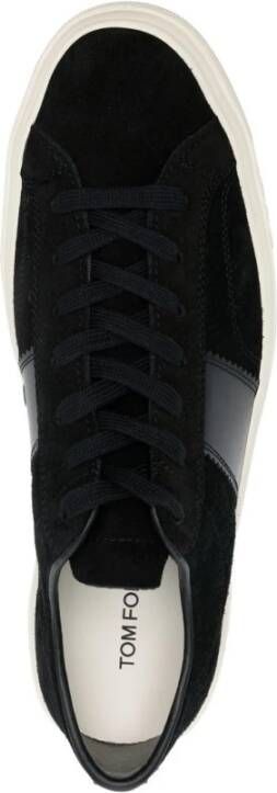 Tom Ford Zwarte Suède Lage Sneakers met Leren Details Black Heren
