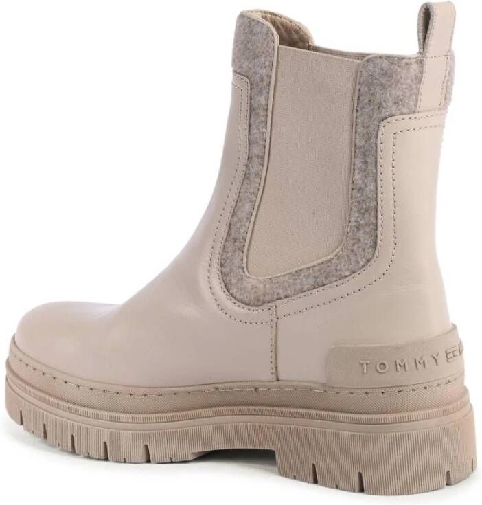 Tommy Hilfiger Beige Leren Chelsea Laarzen
