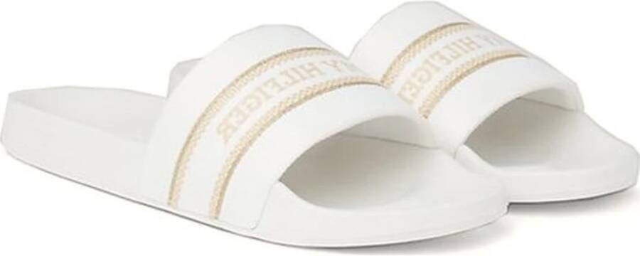 Tommy Hilfiger Beige Poolslide met Webbing Flip Flops White Dames