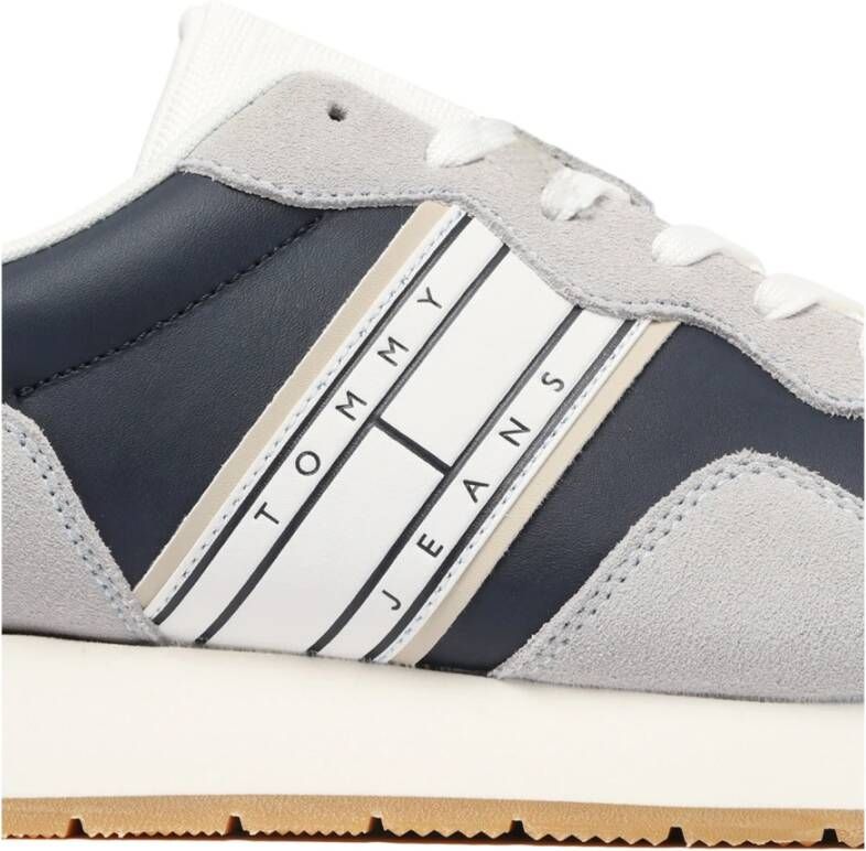 Tommy Hilfiger Blauw Grijs Leren Sneakers Dikke Zool