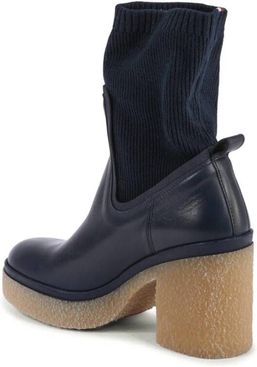 Tommy Hilfiger Blauwe Leren Enkellaarzen Klassieke Stijl