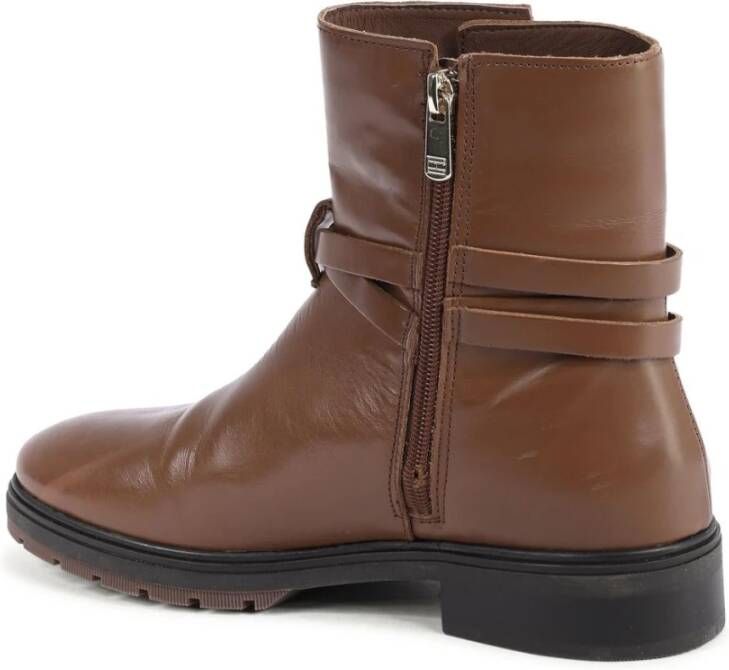 Tommy Hilfiger Bruine Leren Enkellaarsjes Gesp Detail