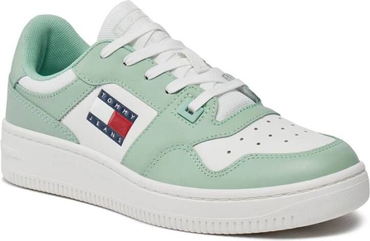 Tommy Hilfiger Groene Leren Sneakers Vrouwen Green Dames
