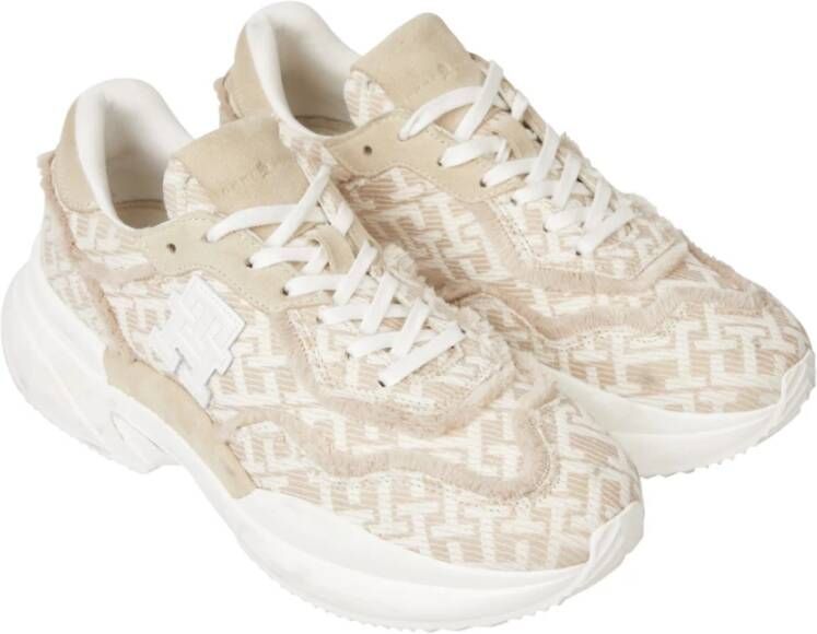 Tommy Hilfiger Monogram Jacquard Sneakers Beige Wit Logo Beige Dames