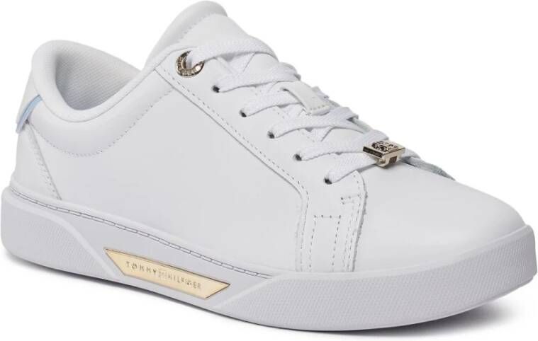 Tommy Hilfiger Sneakers van leer met metalen logo White Heren