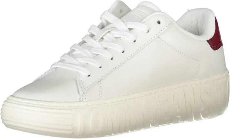 Tommy Hilfiger Sportieve witte vetersneakers met contrastdetails en logoprint White Dames