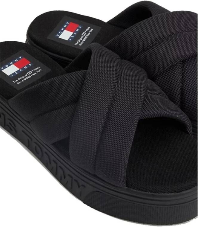 Tommy Hilfiger Urban Flatform Sandalen met Opvallende Lettering Black Dames