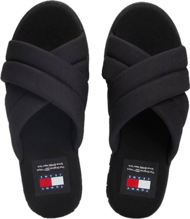 Tommy Hilfiger Urban Flatform Sandalen met Opvallende Lettering Black Dames