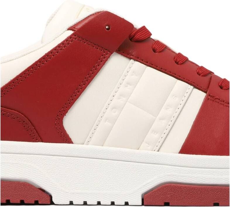 Tommy Hilfiger Witte en rode leren sneakers