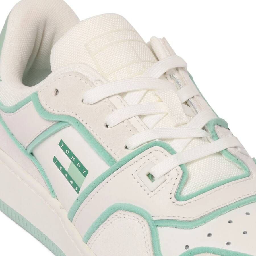 Tommy Hilfiger Witte Groene Leren Lage Sneakers