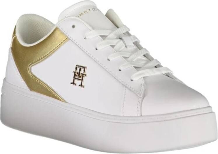 Tommy Hilfiger Witte Lace-Up Wedge Sneaker met Contrast White Dames