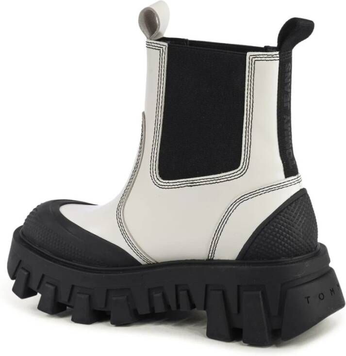 Tommy Hilfiger Witte Leren Chelsea Boots Lug Sole