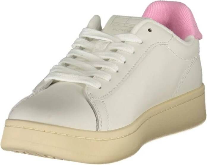 Tommy Hilfiger Witte Leren Dames Sneaker Roze Accenten