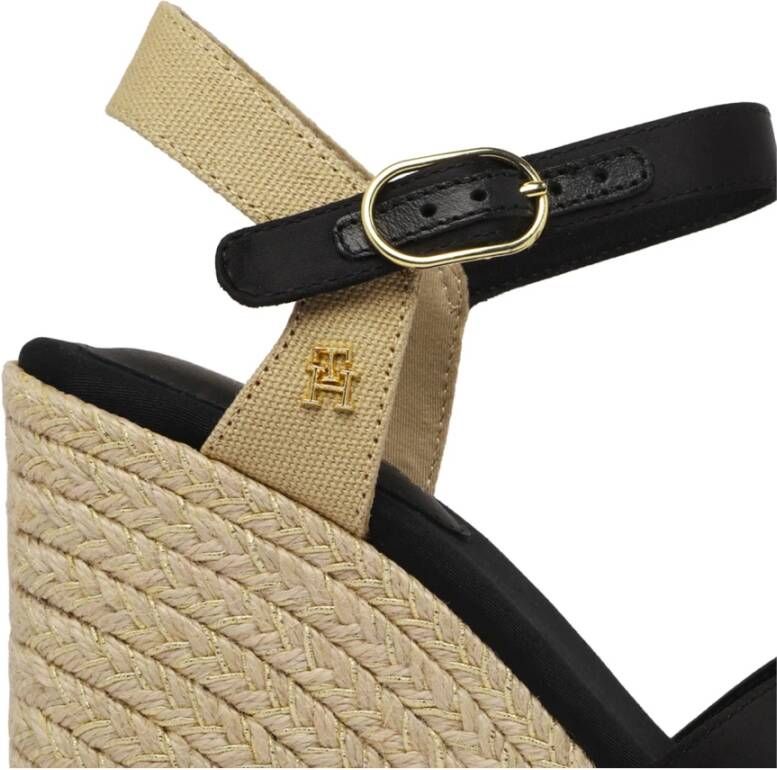 Tommy Hilfiger Zwarte Espadrille Sandalen met Satijnen Banden