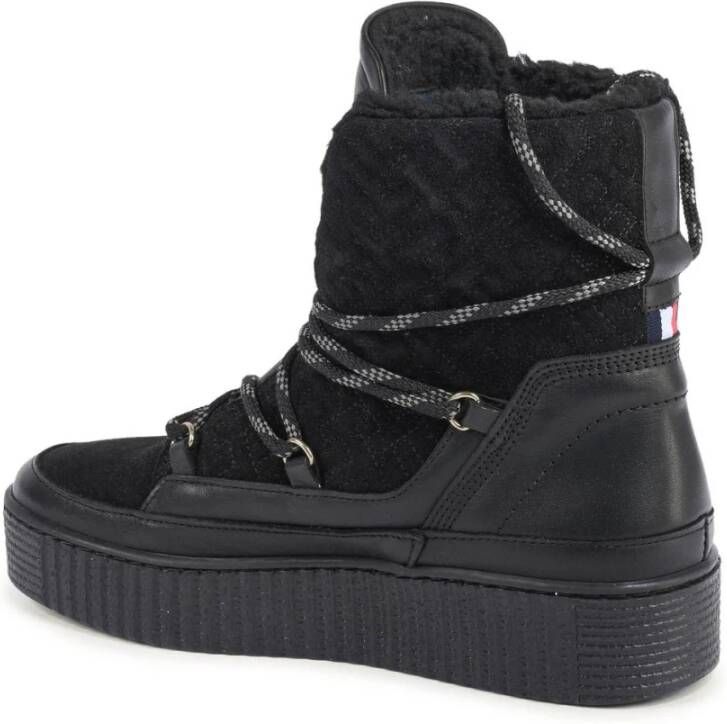 Tommy Hilfiger Zwarte Gewatteerde LaceUp Plateau Laarzen