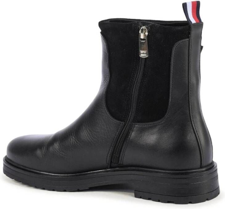 Tommy Hilfiger Zwarte Leren Chelsea Boots Gesp Detail