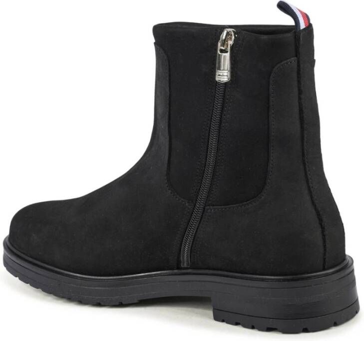 Tommy Hilfiger Zwarte Leren Enkellaarzen Gesp Detail