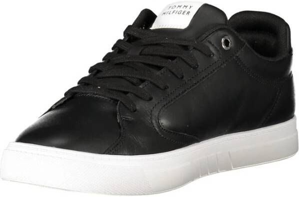 Tommy Hilfiger Zwarte Leren Heren Sneaker Stijlvol Comfort