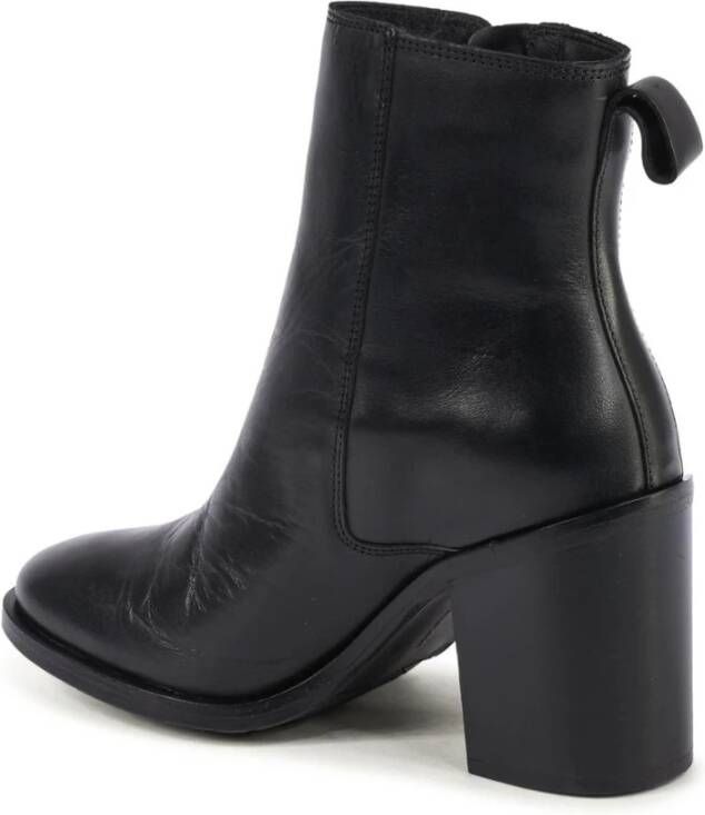 Tommy Hilfiger Zwarte Leren Rits Blokhak Bootie