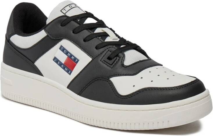 Tommy Hilfiger Zwarte Leren Sneakers Mannen Black Heren