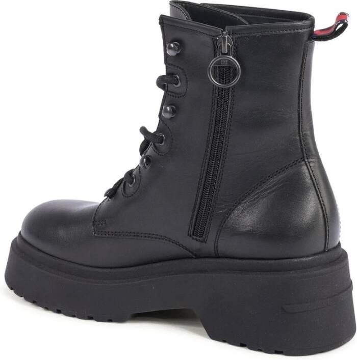 Tommy Hilfiger Zwarte leren veterschoenen platform laarzen