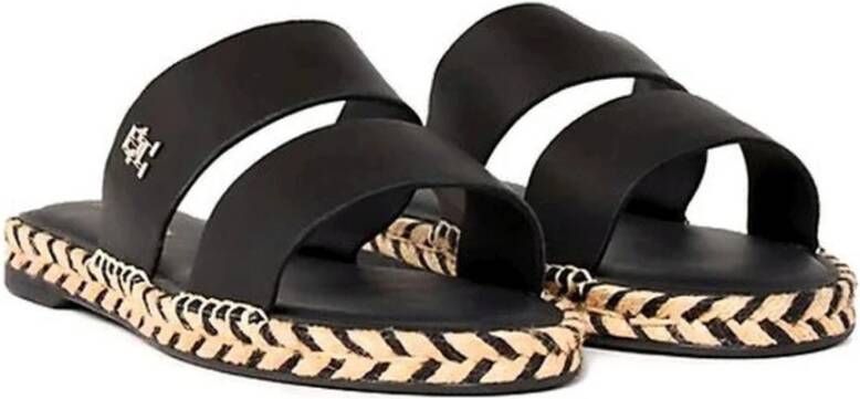 Tommy Hilfiger Zwarte platte sandalen voor vrouwen Black Dames