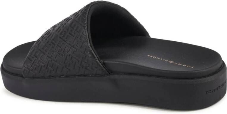 Tommy Hilfiger Zwarte reliëflogo-slippers