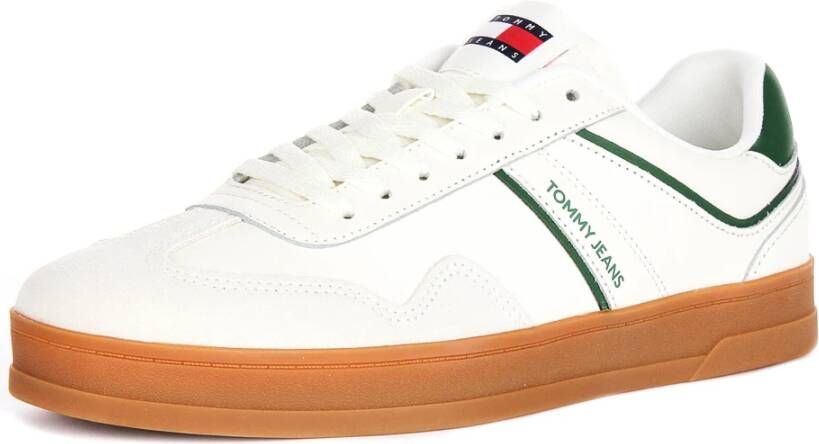 Tommy Jeans Greenwich Leren Sneakers Wit Groen Mannen