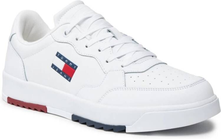 Tommy Jeans Lage Leren Sneakers Blancs White Heren
