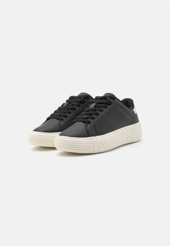 Tommy Jeans Leren Plateau Sneakers Zwart Black Heren