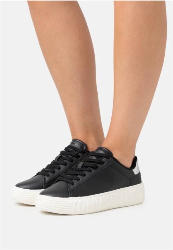 Tommy Jeans Leren Plateau Sneakers Zwart Black Heren