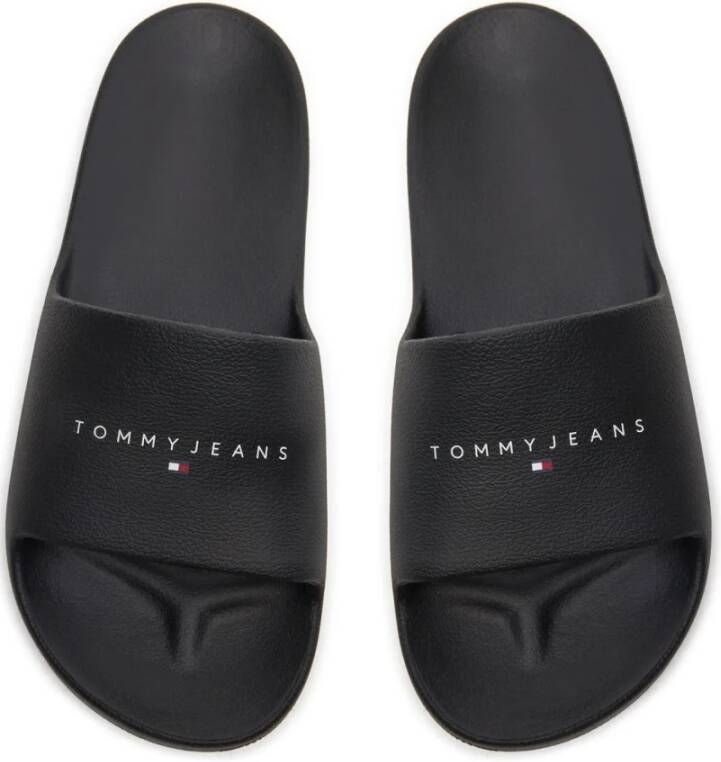 Tommy Jeans Logo Slides Zwarte Platte Schoenen Black Heren