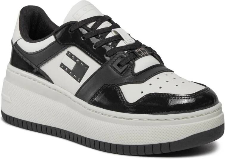 Tommy Jeans Platform Leren Sneakers Wit Black Heren