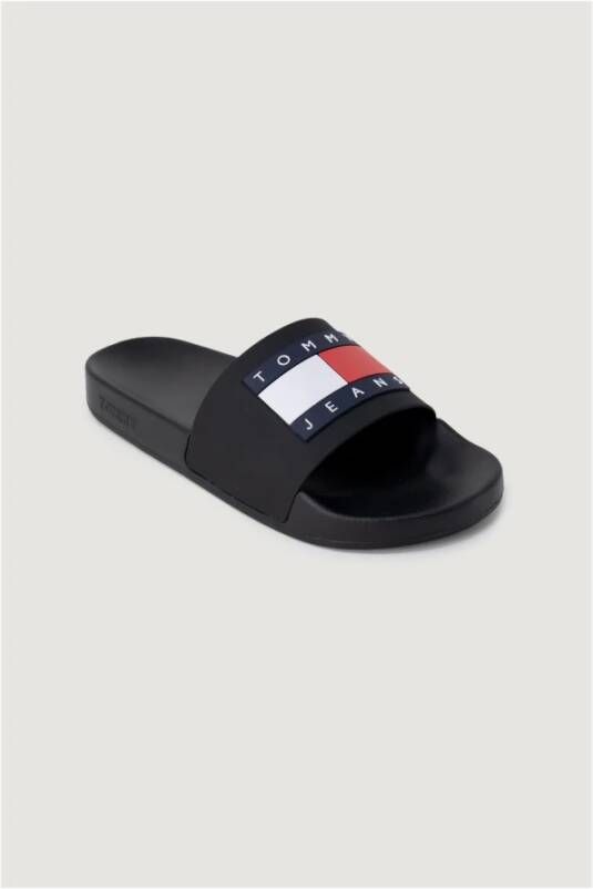 Tommy Jeans Zwarte Stijlvolle Rubberen Slippers Black Dames