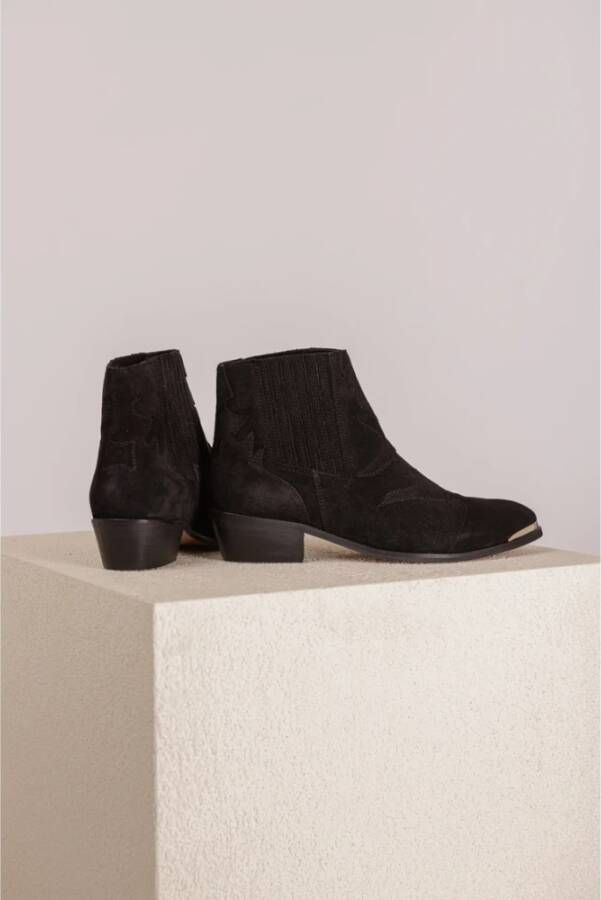 Toral Metalen Zwarte Enkellaarsjes met Gouden Detail Black Dames